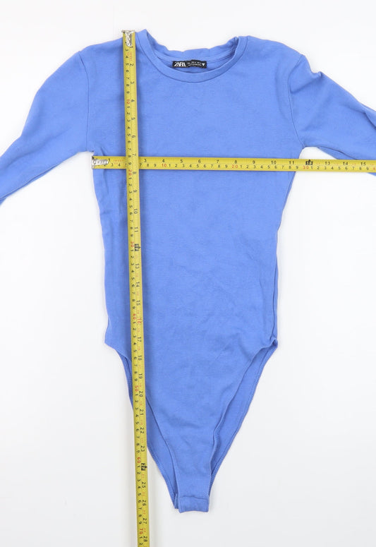 ZARA Women Blue Long Sleeve Bodysuit Top Size S