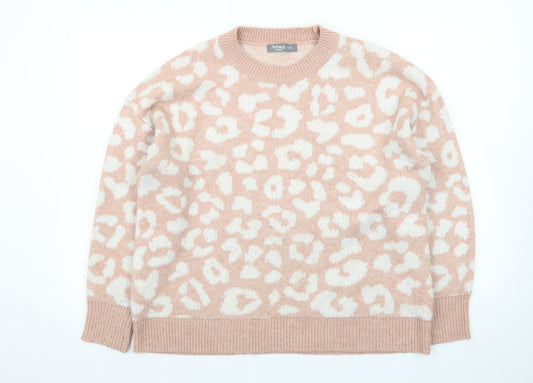 Nutmeg Women Beige Leopard Print Pullover Jumper Size 12/14