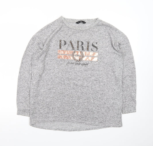 F&F Women’s Grey Long Sleeve Paris Studded T-Shirt Size 10
