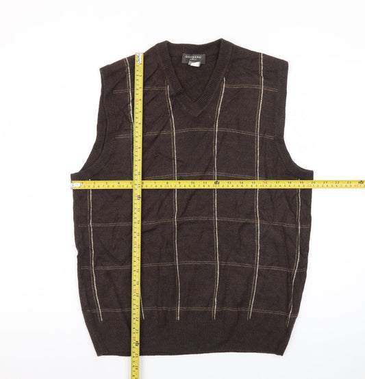 Dockers Men's Brown Check V-Neck Sleeveless Knit Jumper Vest M