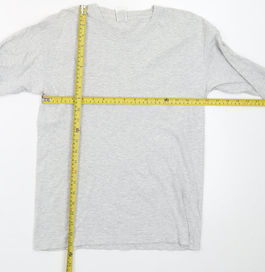 Fruit of the Loom Men's Grey Long Sleeve Crew Neck Cotton T-Shirt Size S
