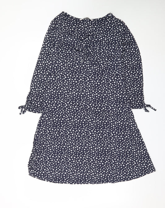 Additional front view of Tu Woman Blue Floral A-Line Dress, size 10, Long Sleeve