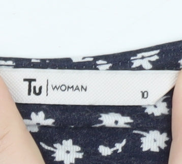 Brand and care label for Tu Woman Blue Floral A-Line Dress, size 10, Long Sleeve