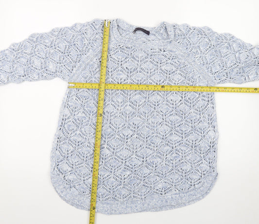 Marks and Spencer Women Blue Open-Knit 3/4 Sleeve Jumper Size 14