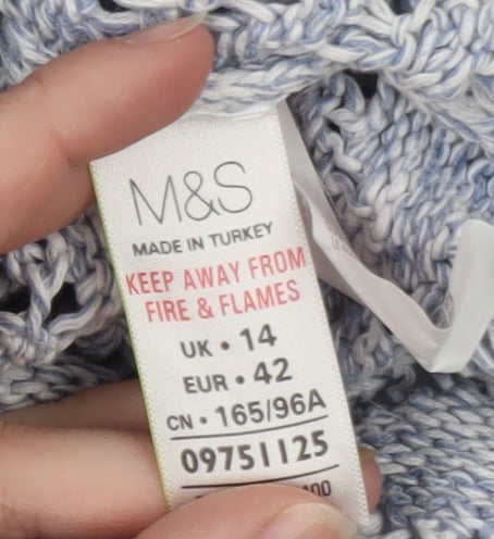Marks and Spencer Women Blue Open-Knit 3/4 Sleeve Jumper Size 14