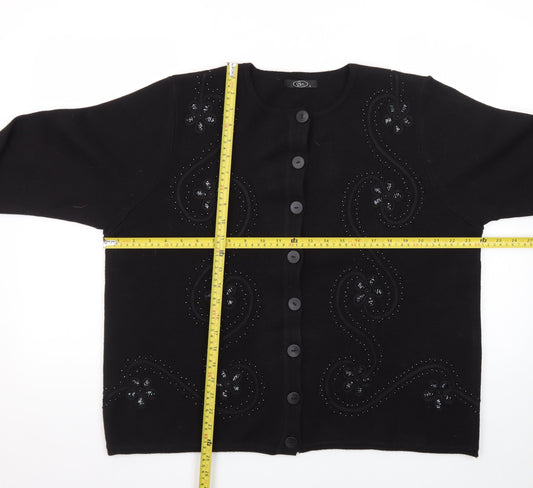 Bm Women Black Beaded Button Cardigan L Long Sleeve Classic