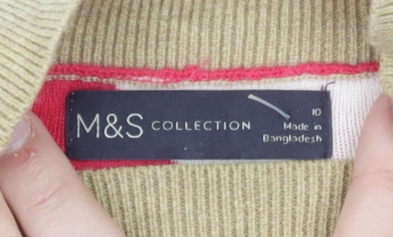 Marks and Spencer Women's Beige Pink Roll Neck Colour Block Jumper Size 10