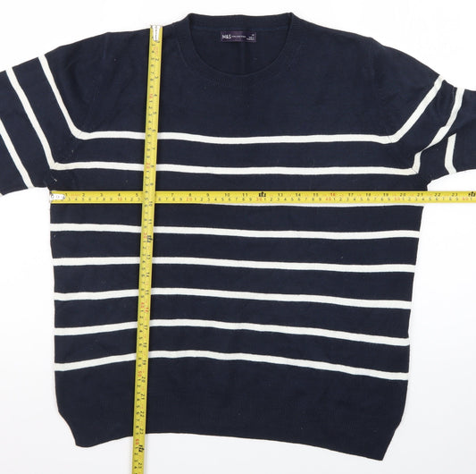 Marks and Spencer Women's Blue Striped Crew Neck Long Sleeve Jumper Size 14