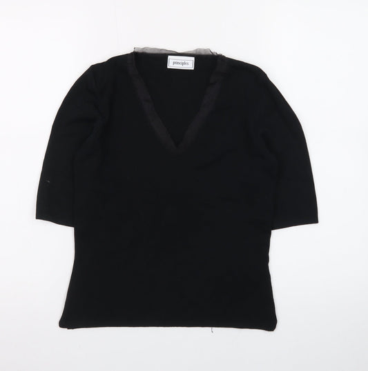 Principles Women's Black V-Neck 3/4 Sleeve Pullover Jumper Size 14