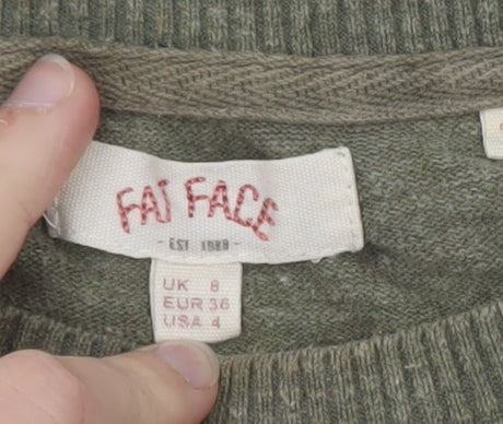 Fat Face Women's Green Striped Cotton Pullover Jumper UK 8