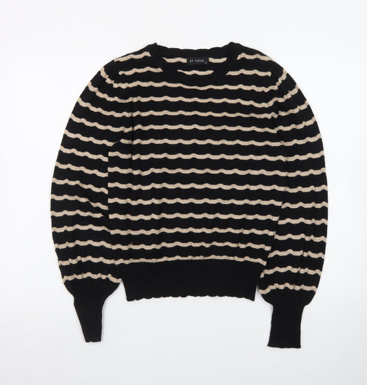 Et Vous Women's Black Beige Striped Crew Neck Jumper Size 12