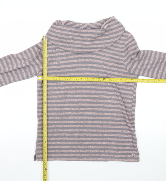 Pennyplain Women's Grey Striped Cowl Neck Long Sleeve Pullover Jumper Size 10