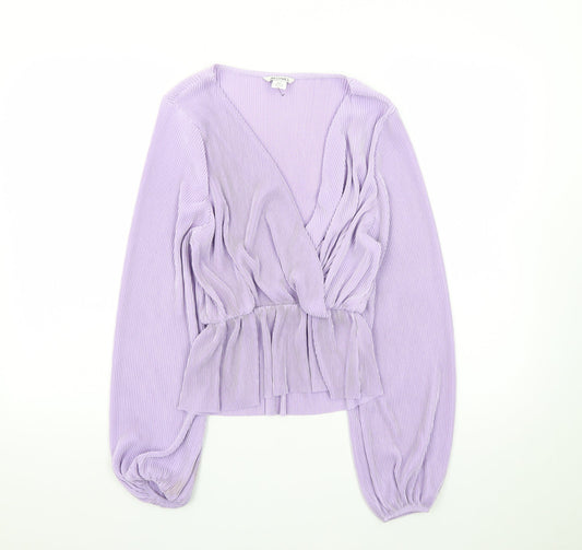 Monki Women's Purple Wrap Pleated Long Sleeve Blouse XXS