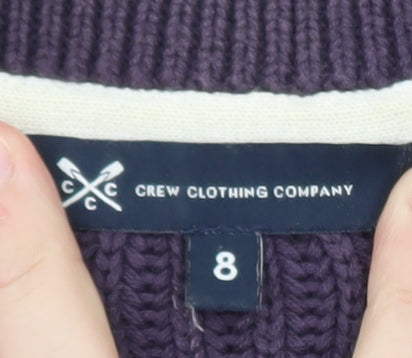 Brand and care label for Crew Clothing Purple Crew Neck Knit Jumper, size 8