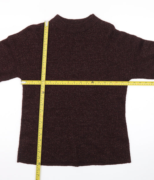 Warehouse Women's Brown Mock Neck 3/4 Sleeve Pullover Jumper Size 10