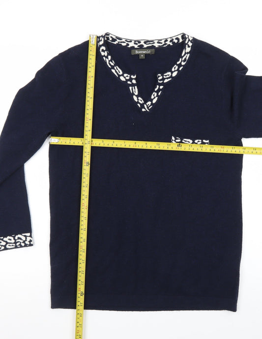 Bonmarché Women’s Blue Animal Trim V-Neck Jumper Size 10