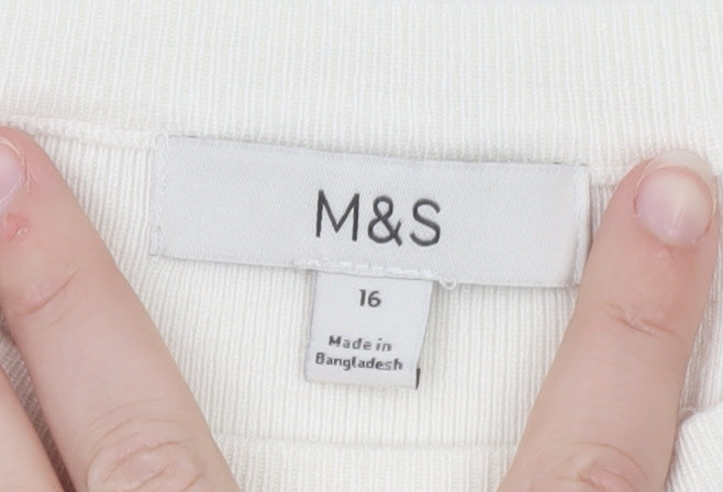 Marks and Spencer Womens Ivory Long Sleeve Crew Neck Jumper Size 16