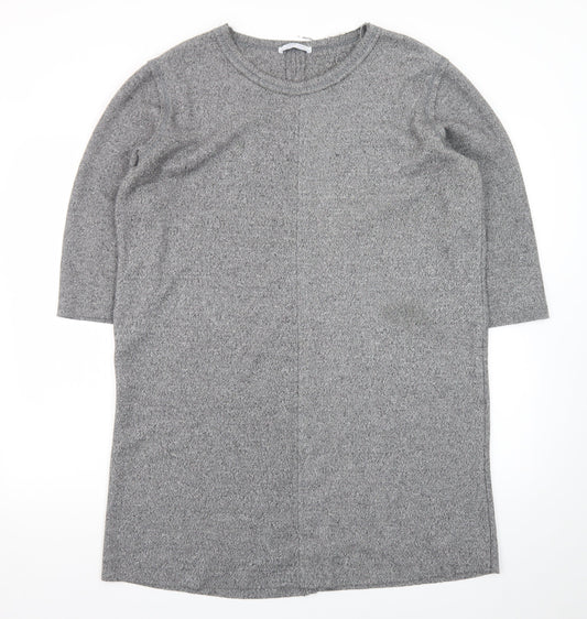 Zara Women Grey Knit Shift Dress XL 3/4 Sleeve Casual Workwear