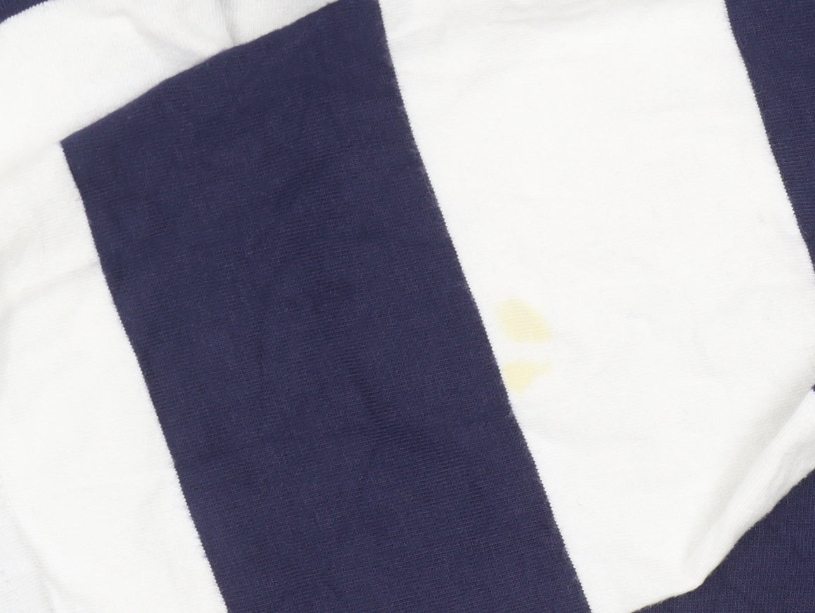 Old Navy Women's Blue White Striped Polo Shirt XL Long Sleeve Cotton
