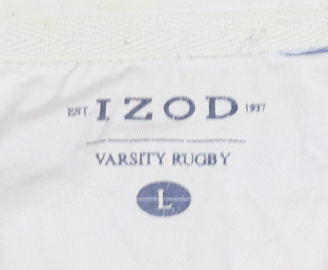 IZOD Men’s Orange Long Sleeve Rugby Polo Shirt L Striped Cotton