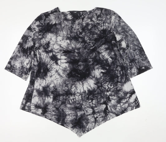 DJT Womens Grey Tie-Dye 3/4 Sleeve Tunic Top Size 2XL