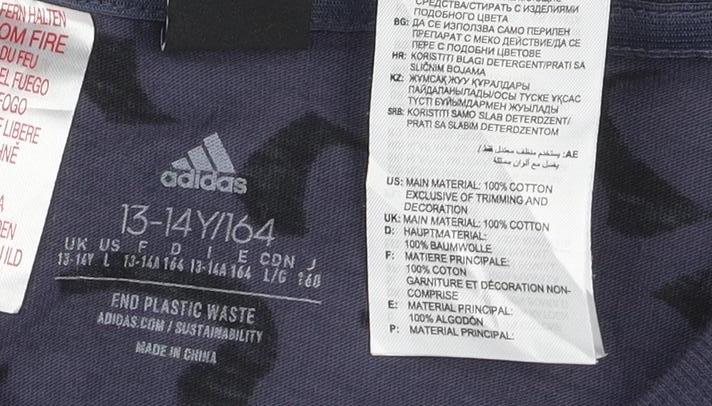 adidas Boys Blue Camouflage Short Sleeve Sports T-Shirt 13-14 Years