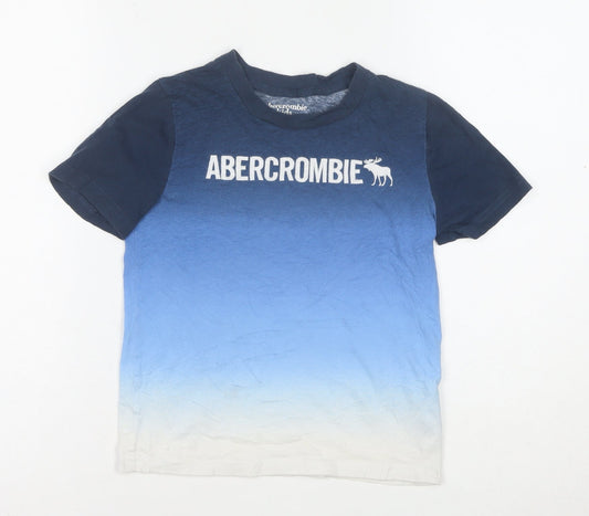 Abercrombie & Fitch Kids Boys Blue Ombre Logo Short Sleeve Cotton T-Shirt 7-8 Years
