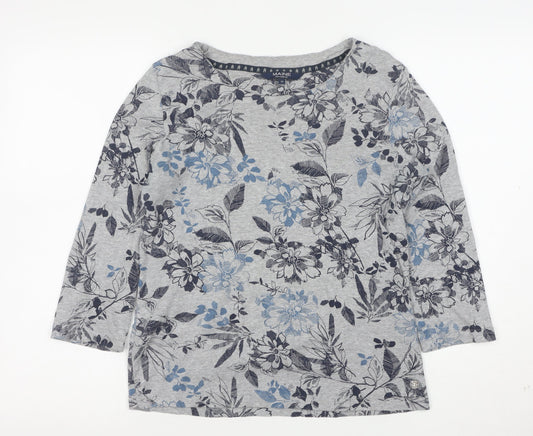 Maine New England Womens Grey Floral 3/4 Sleeve Jersey Top Size 14