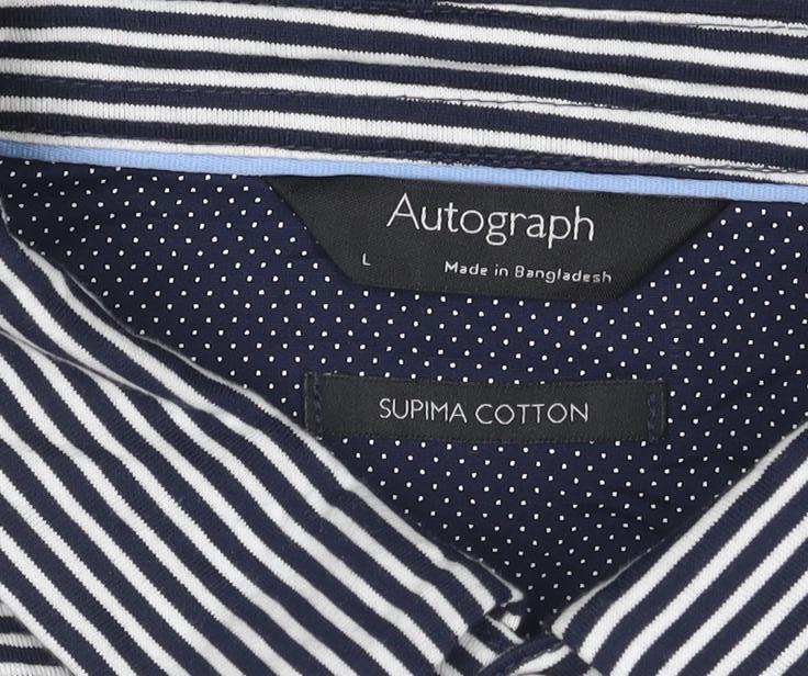 Marks and Spencer Autograph Men's Blue Striped Cotton Polo Shirt L