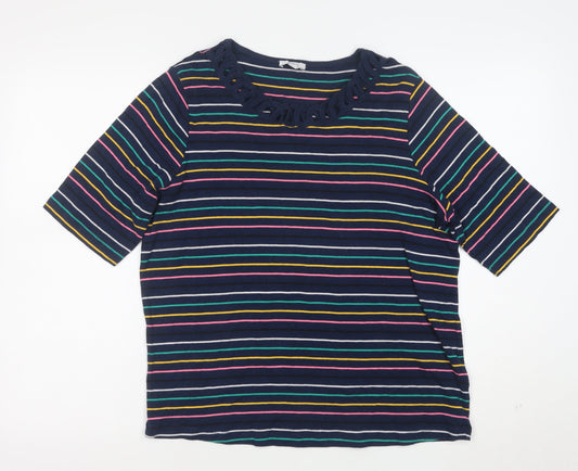 Esprit Women Blue Striped Cotton 3/4 Sleeve Scoop T-Shirt Size 18