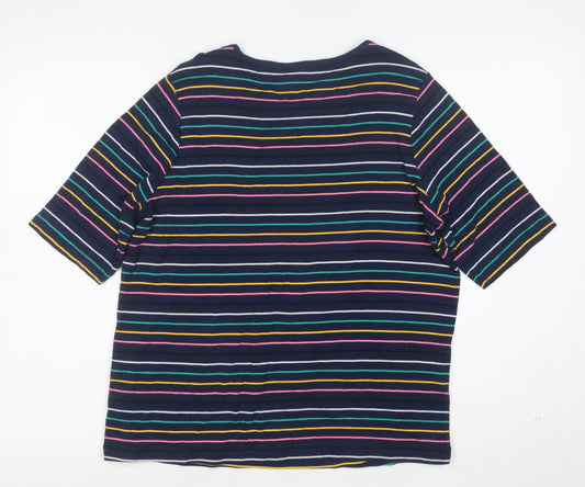 Esprit Women Blue Striped Cotton 3/4 Sleeve Scoop T-Shirt Size 18