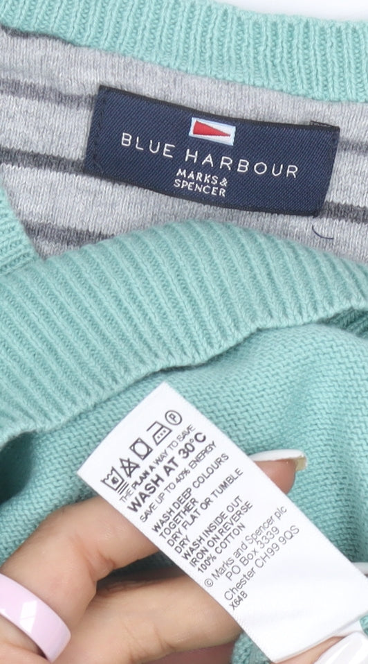 Marks and Spencer Blue Harbour Men's Light Green Cotton Pullover Jumper Medium