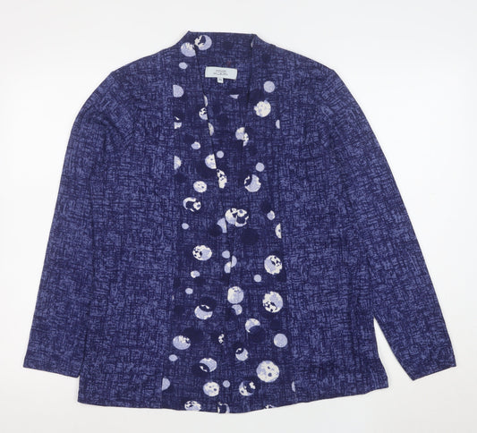 Honor Millburn Women's Blue Geometric Long Sleeve Tunic Blouse Size 14
