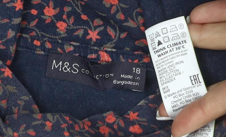 Marks and Spencer Women’s Blue Floral Roll Neck Long Sleeve T-Shirt Size 18