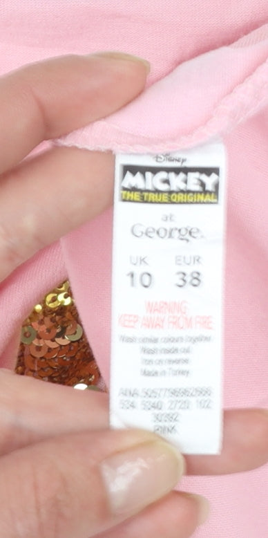 Disney at George Womens Pink Sequin Pocket Mickey T-Shirt Size 10
