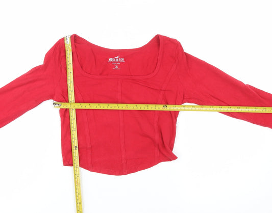 Hollister Women's Red Cropped Long Sleeve Slim Fit Baby Tee Top Size S