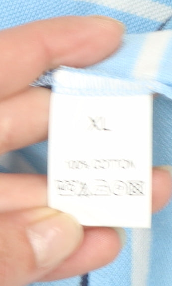 Savile Row Company Men’s Blue Striped Cotton Polo Shirt XL