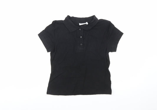 Weekday Women's Black Cotton Polo Shirt Size S Short Sleeve