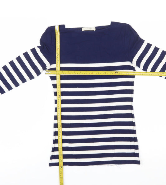 Oasis Women’s Blue White Striped Boat Neck Long Sleeve T-Shirt XS