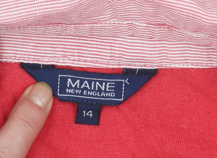 Brand and care label for Maine New England Women Red Cotton Collared Polo Shirt, size 14