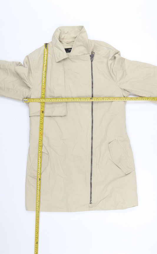 Zara Women Beige Cotton Belted Trench Coat Size 14
