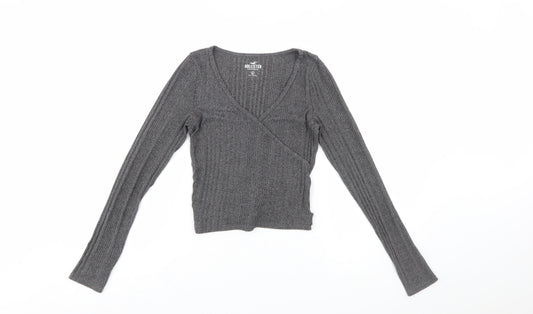 Hollister Women’s Grey Wrap Knit Long Sleeve V-Neck Top Size S