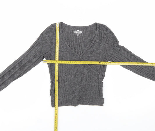 Hollister Women’s Grey Wrap Knit Long Sleeve V-Neck Top Size S