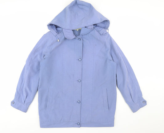 Classics Women Blue Hooded Mid-Length Rain Coat Jacket Size 12