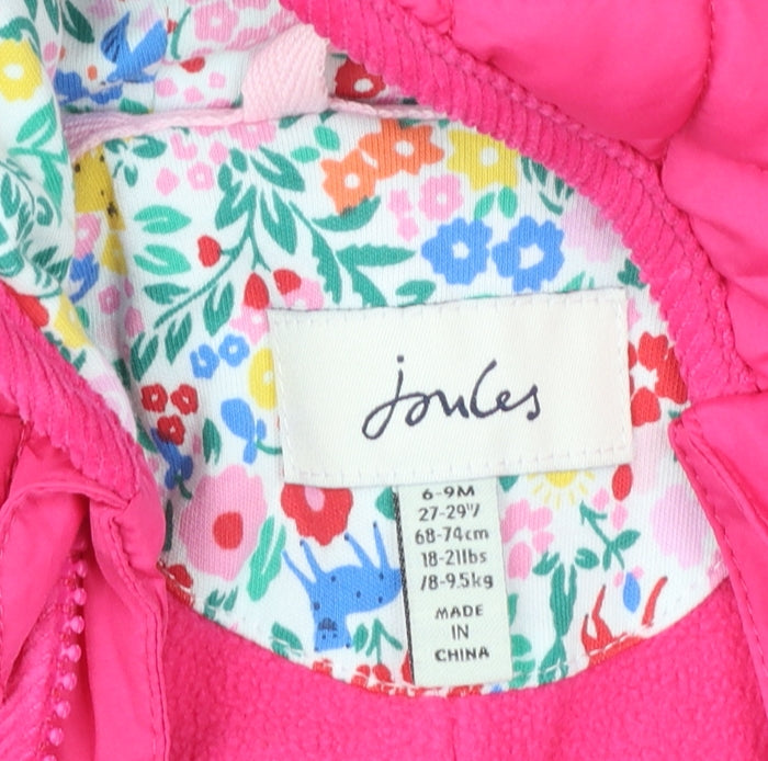 Joules Pink Quilted Hooded Baby Snowsuit 6-9 Months Unisex Thermal Lined