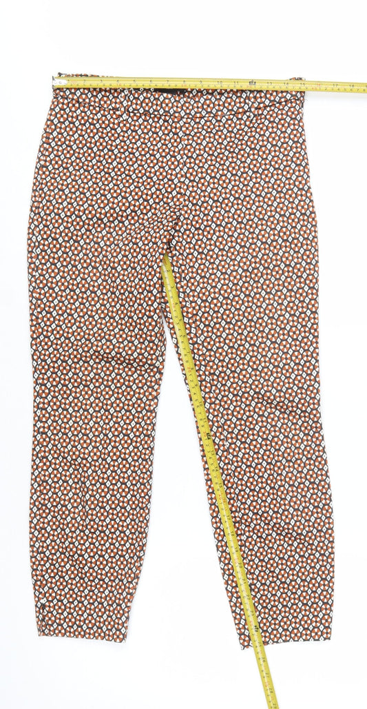 H&M Women’s Brown Geometric Slim Trousers Size 10 Stretch Cotton