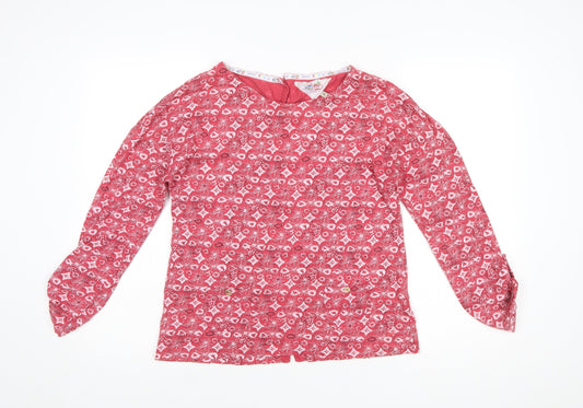 Additional front view of Mantaray Women Red Floral Cotton Long Sleeve Tunic Blouse, size 10