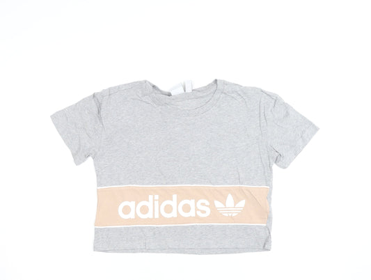 Additional front view of Adidas Women’s Grey Cropped T-Shirt, size UK 10, Casual Sports Style