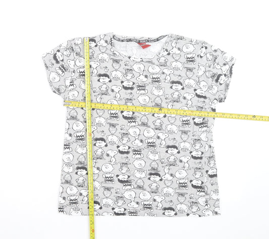 Peanuts Grey Cartoon Print T-Shirt Women Size 12-14 Cotton Crew Neck