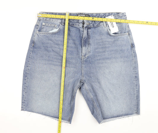 George Men's Blue Denim Chino Shorts Light Wash 100% Cotton Size L